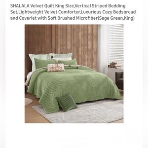 SHALALA Sage Green Quilted Comforter Set with Striped Shams